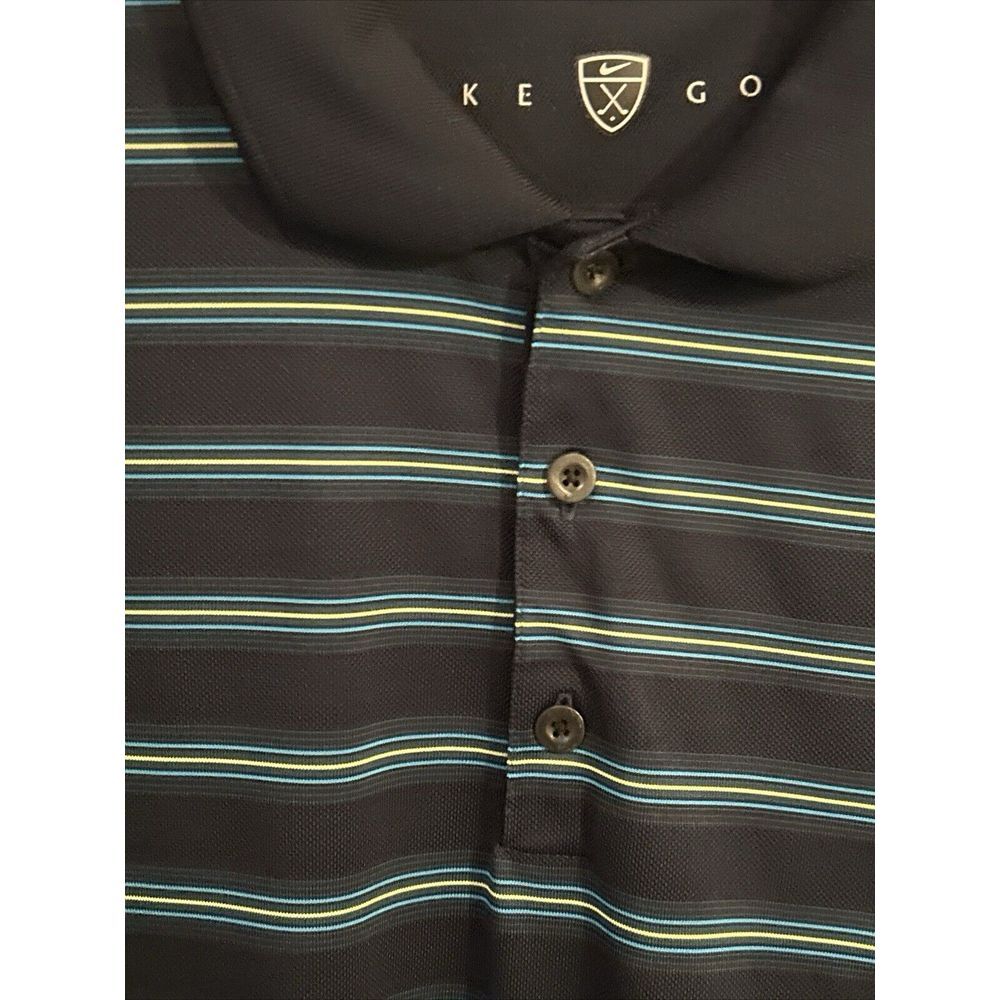 Nike Golf Men Polo Shirt XL Blue‎ Yellow Striped Short Sleeve Lightweight